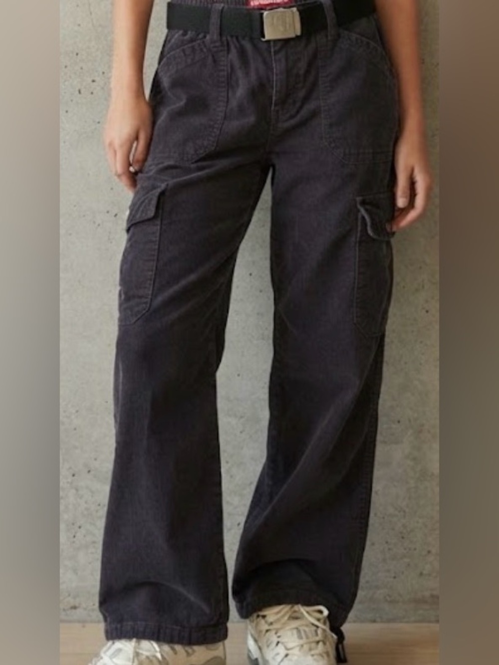 Vintage UnionBay Charcoal Corduroy Cargo Pants Y2K Grunge Utility Wide Leg SZ 26